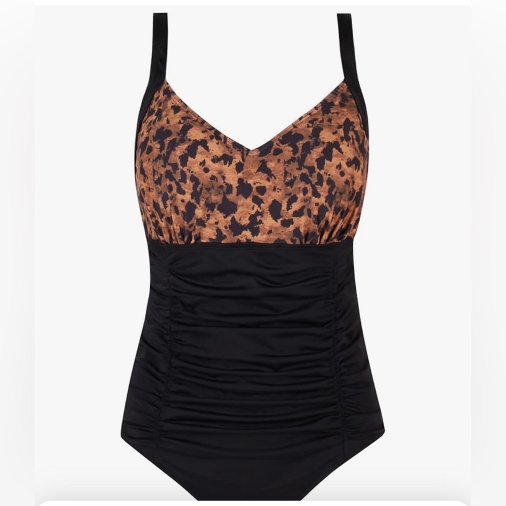 Stylish Black and Brown One Piece Swimsuit